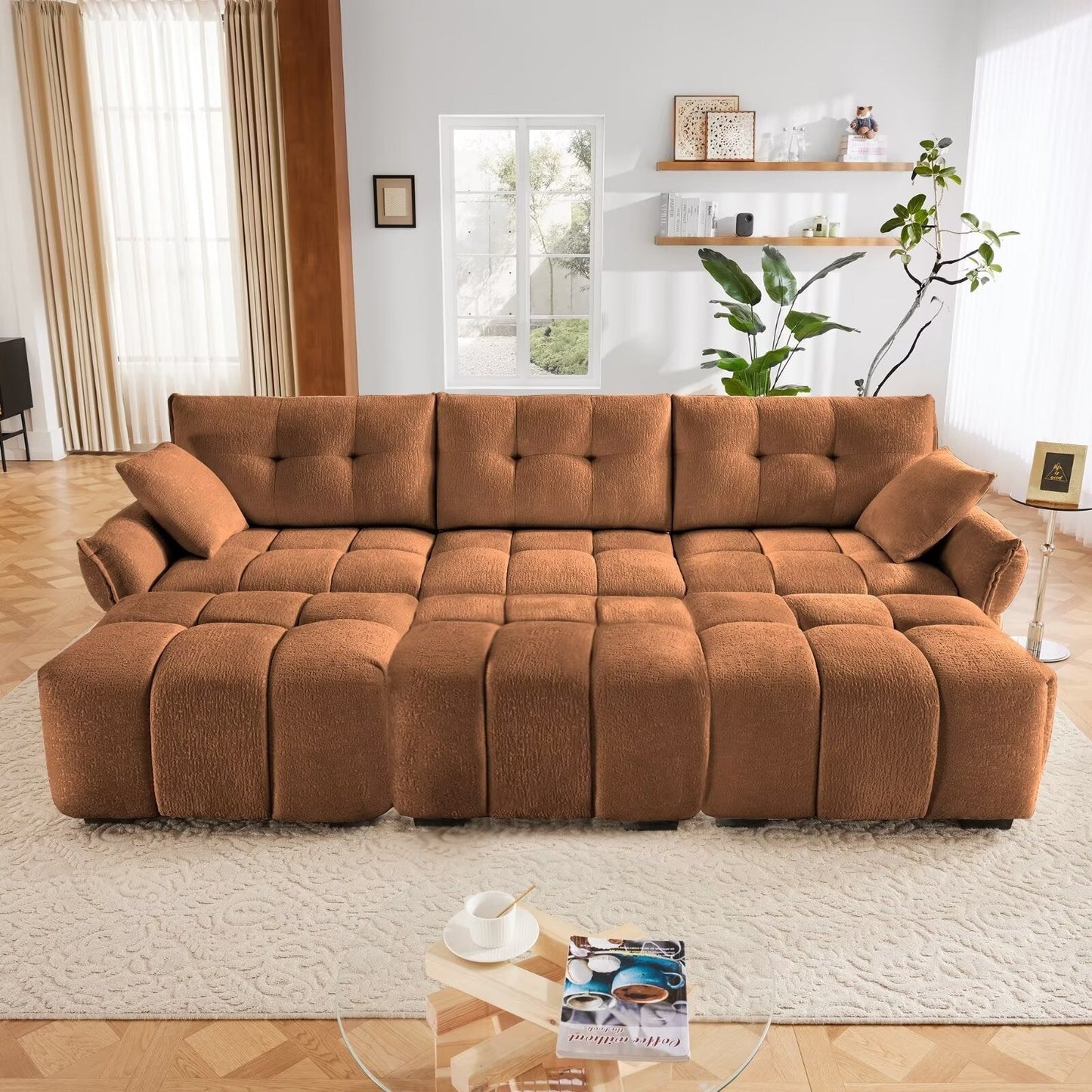 Canapé moderne en chenille, structure en bois massif avec coussin haute élasticité