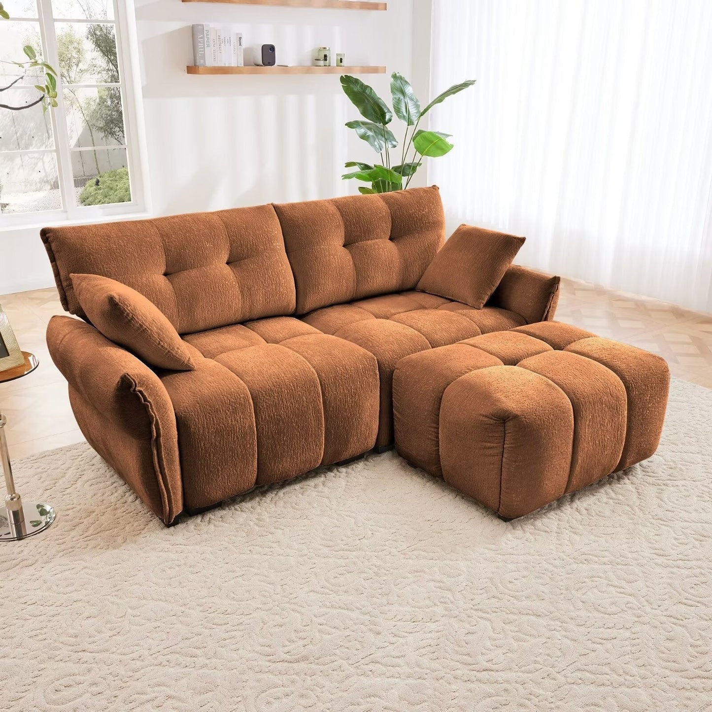 Canapé moderne en chenille, structure en bois massif avec coussin haute élasticité