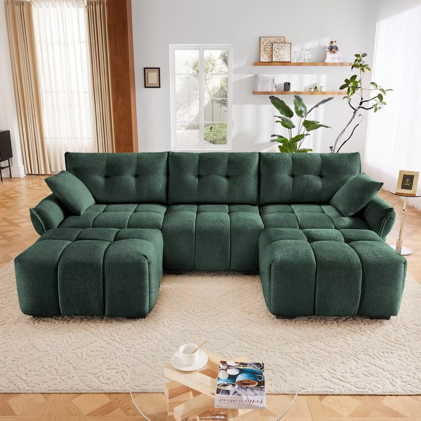 Canapé moderne en chenille, structure en bois massif avec coussin haute élasticité