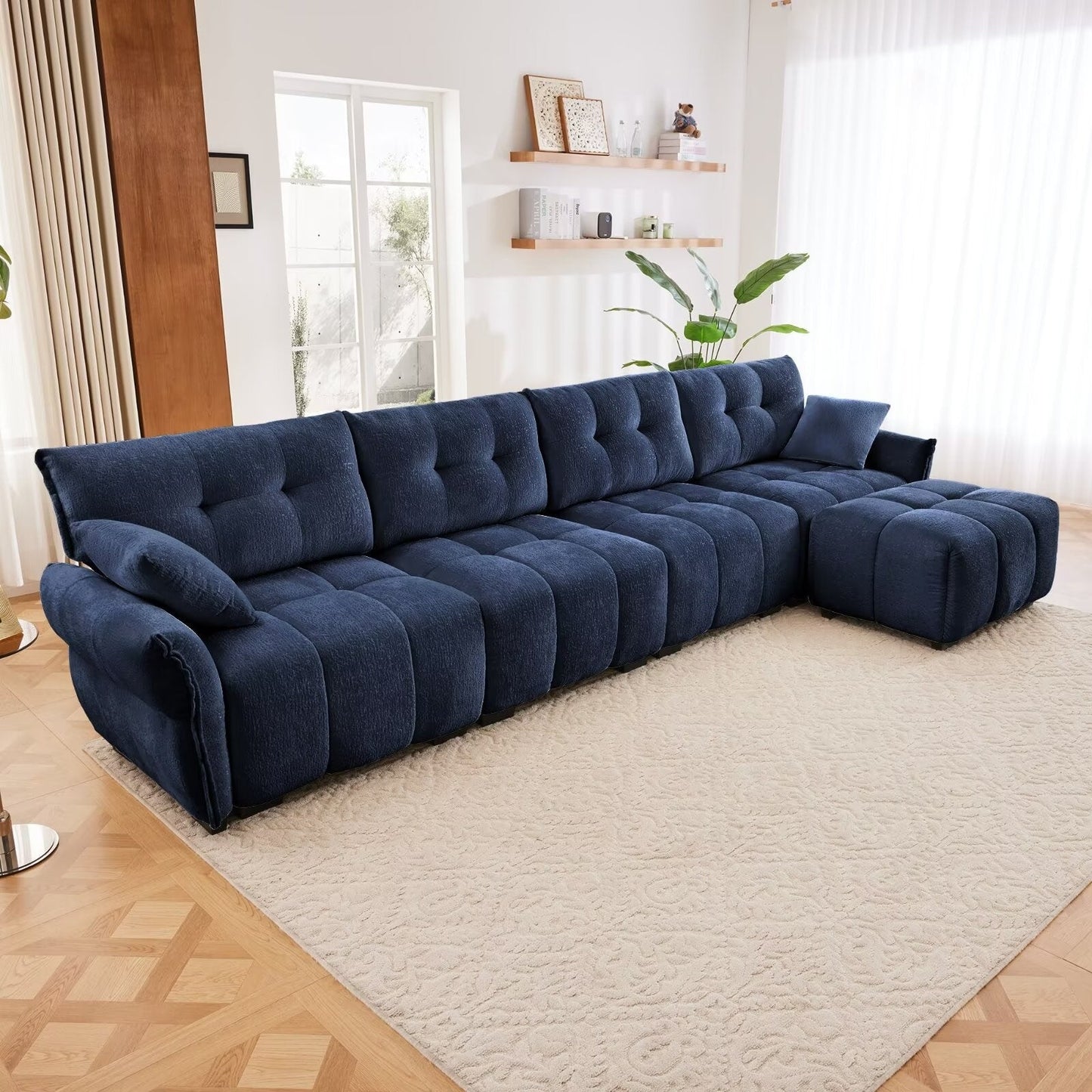 Canapé moderne en chenille, structure en bois massif avec coussin haute élasticité