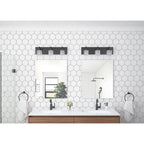 Luminaire de salle de bain moderne noir à 3 ampoules avec abat-jour en verre transparent