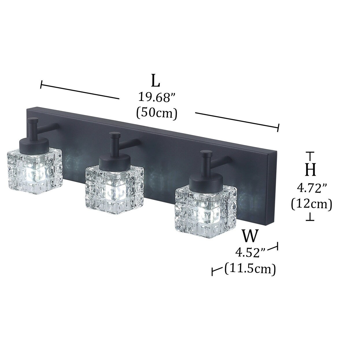 Luminaire de salle de bain moderne noir à 3 ampoules avec abat-jour en verre transparent