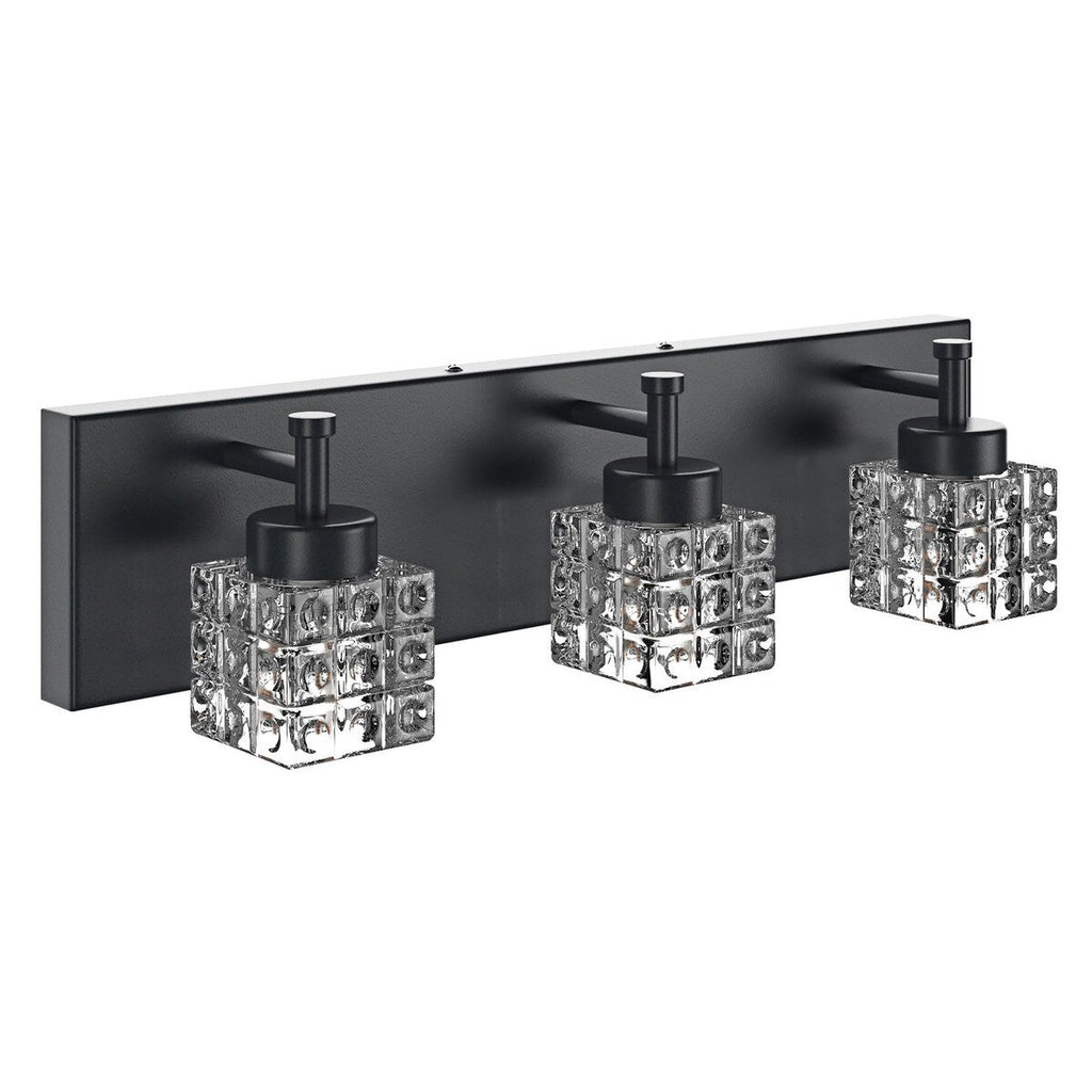 Luminaire de salle de bain moderne noir à 3 ampoules avec abat-jour en verre transparent
