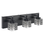 Luminaire de salle de bain moderne noir à 3 ampoules avec abat-jour en verre transparent