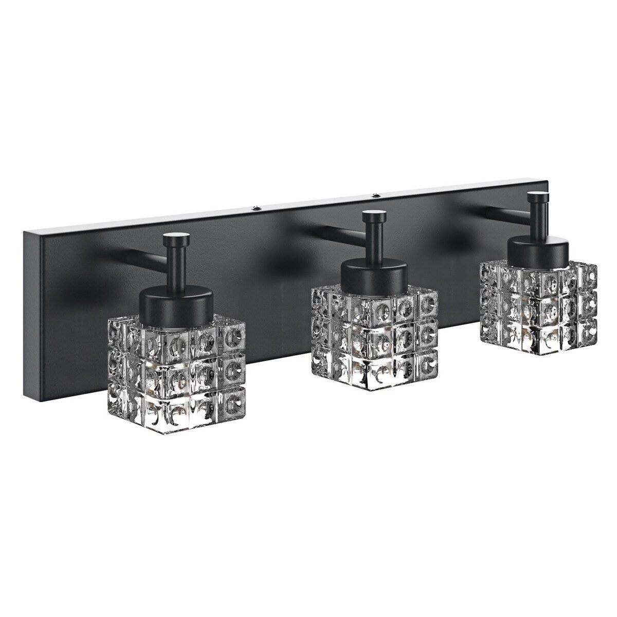 Luminaire de salle de bain moderne noir à 3 ampoules avec abat-jour en verre transparent