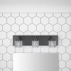 Luminaire de salle de bain moderne noir à 3 ampoules avec abat-jour en verre transparent