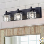 Luminaire de salle de bain moderne noir à 3 ampoules avec abat-jour en verre transparent