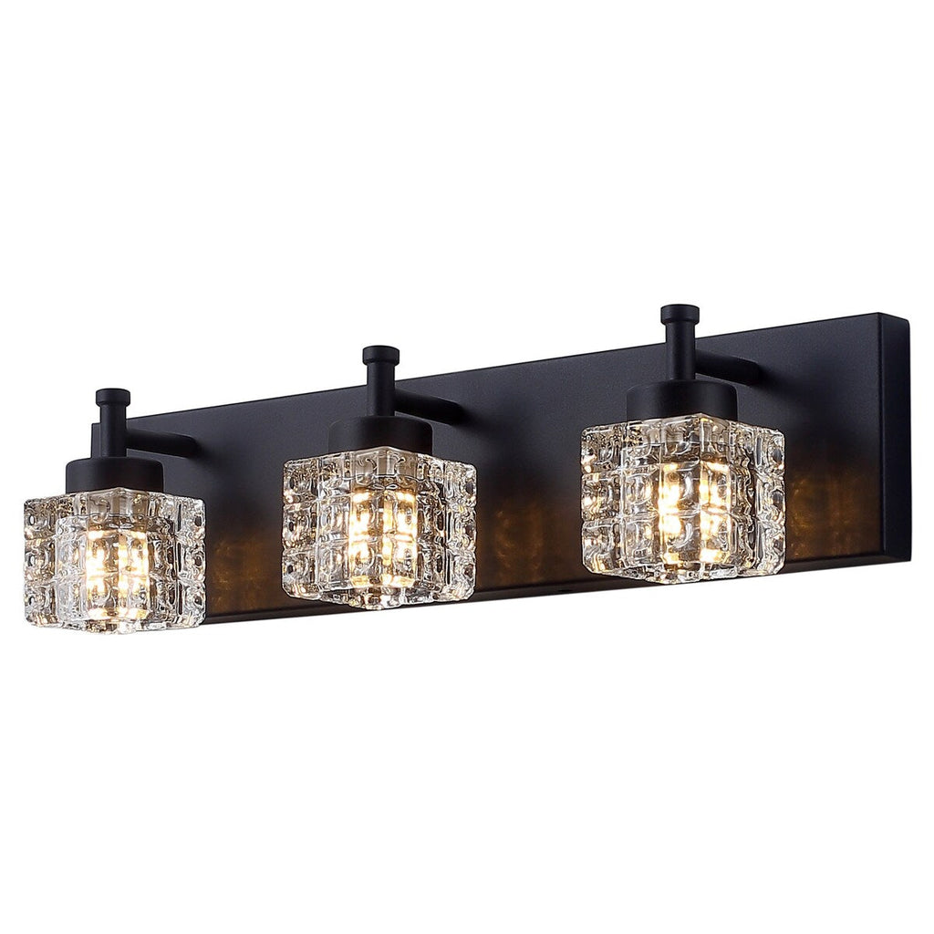 Luminaire de salle de bain moderne noir à 3 ampoules avec abat-jour en verre transparent