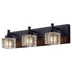Luminaire de salle de bain moderne noir à 3 ampoules avec abat-jour en verre transparent