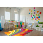 Tapis antidérapant multicolore à vagues contemporaines et modernes de la World Rug Gallery