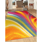 Tapis antidérapant multicolore à vagues contemporaines et modernes de la World Rug Gallery