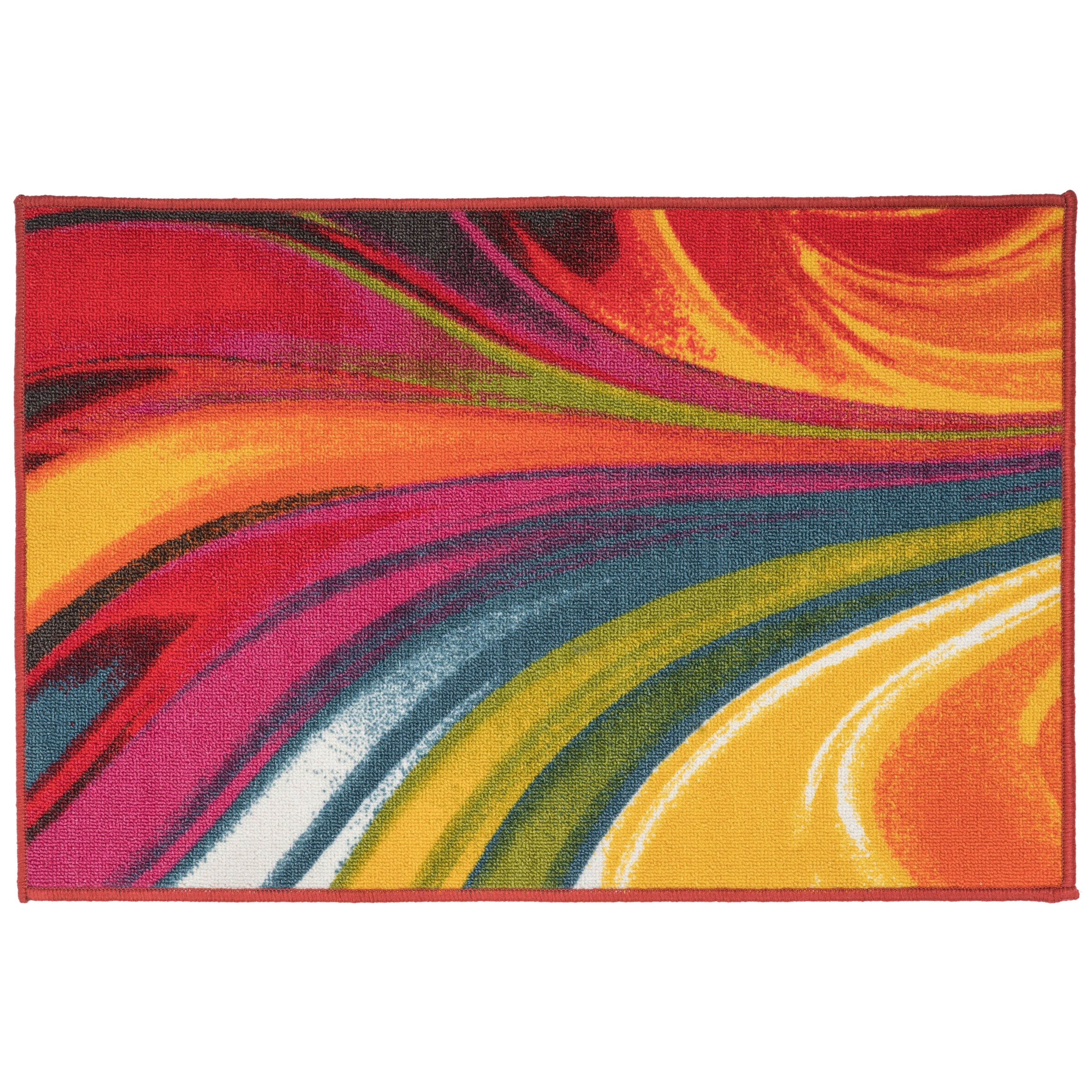 Tapis antidérapant multicolore à vagues contemporaines et modernes de la World Rug Gallery