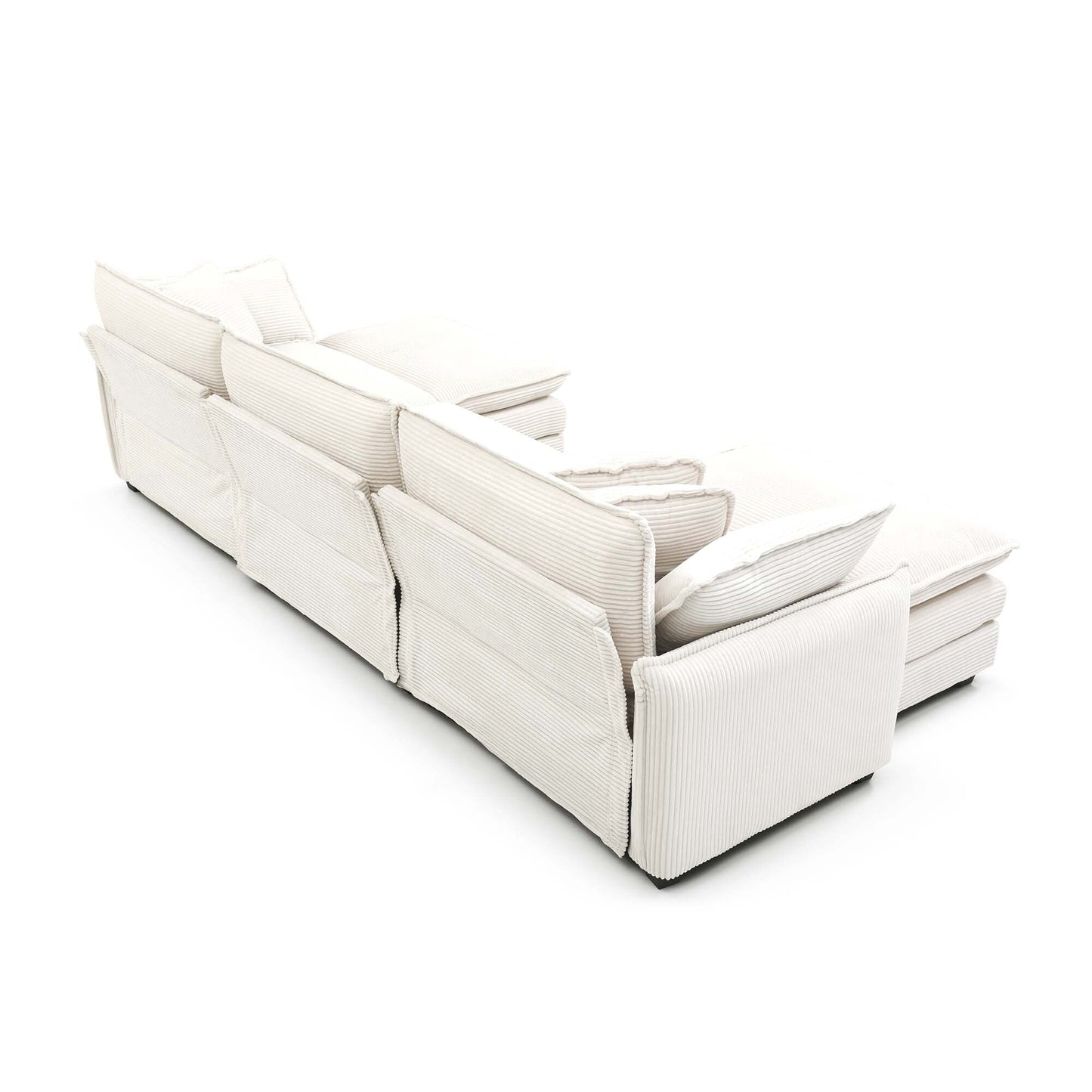 Canapé sectionnel moderne en velours côtelé en forme de L, canapé 3 places à assise profonde avec pouf pour le salon