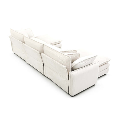 Canapé sectionnel moderne en velours côtelé en forme de L, canapé 3 places à assise profonde avec pouf pour le salon