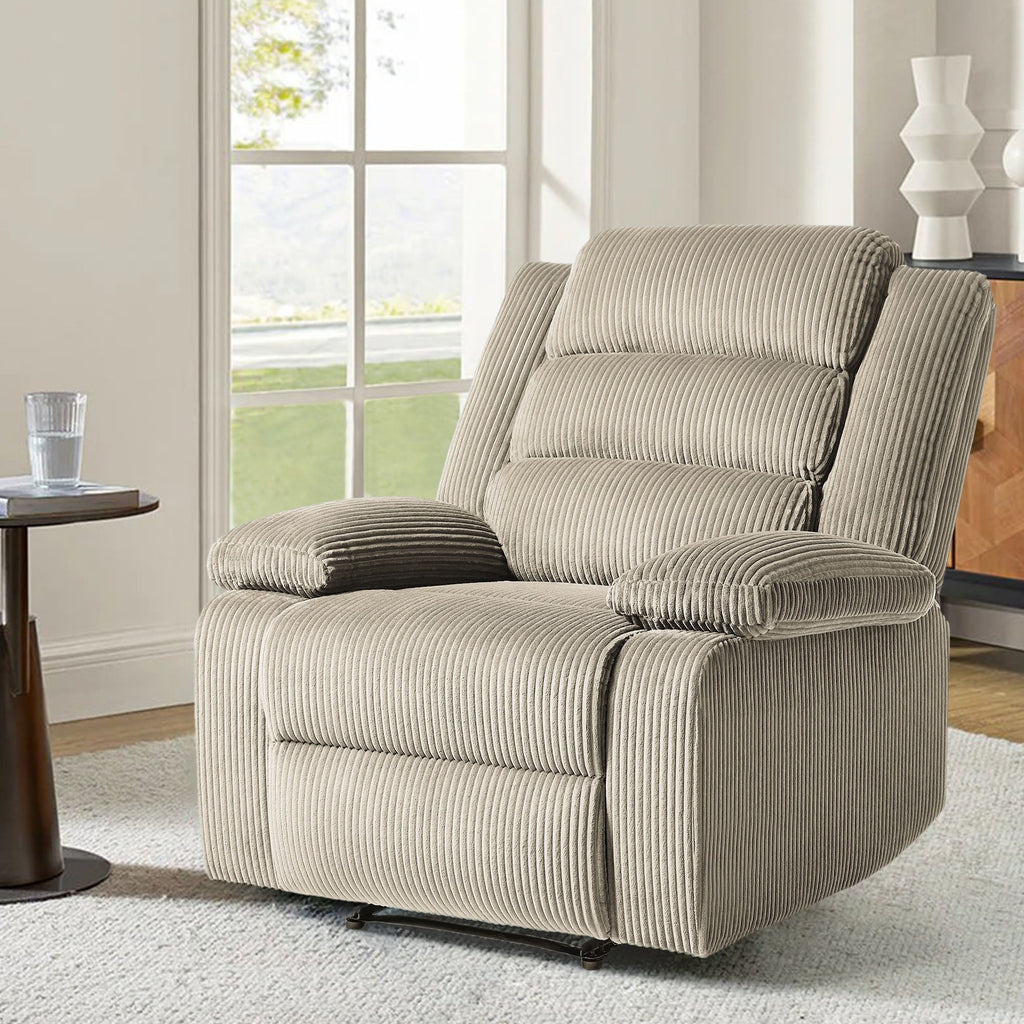 Fauteuil inclinable manuel moderne en velours côtelé, chaise longue inclinable réglable avec accoudoirs larges