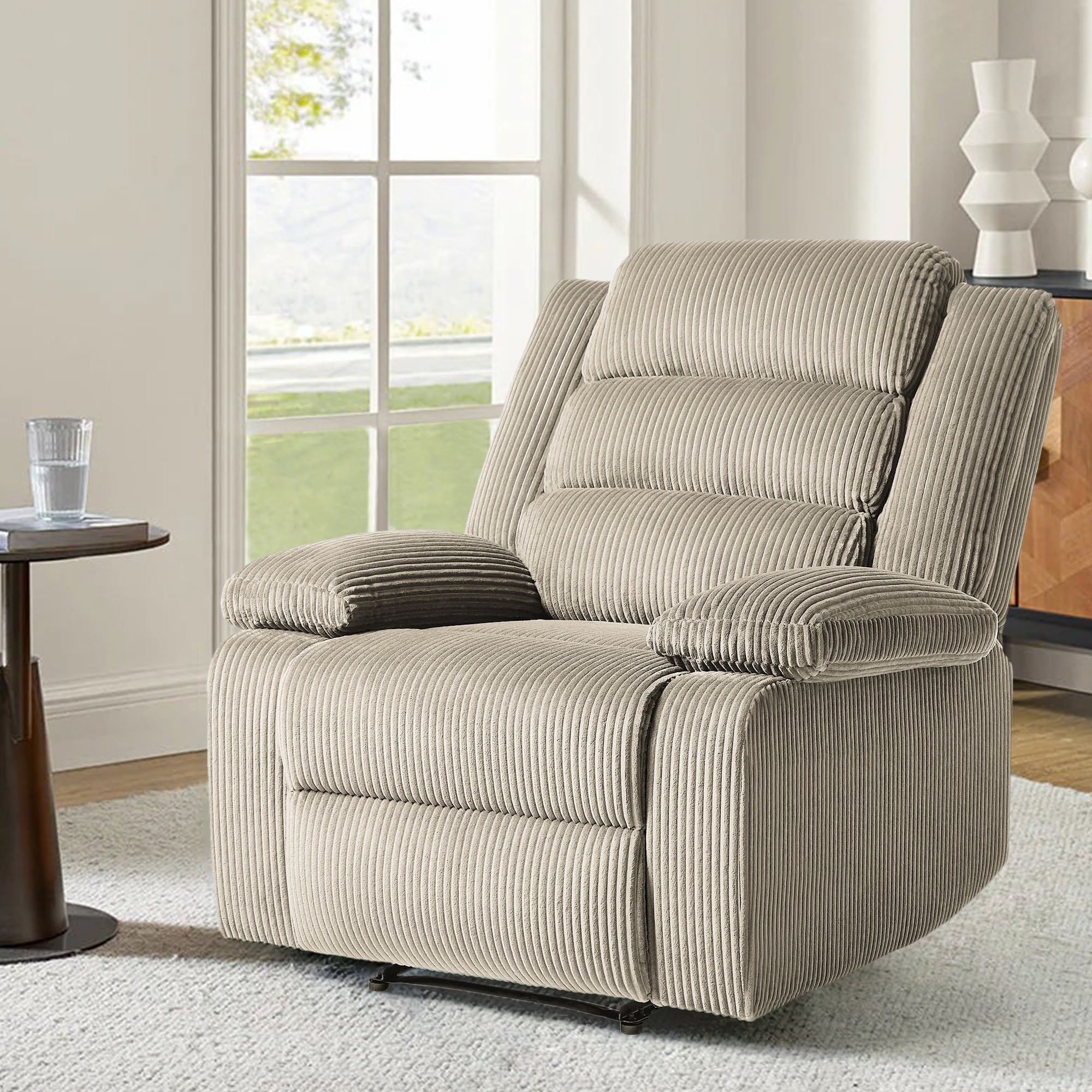 Fauteuil inclinable manuel moderne en velours côtelé, chaise longue inclinable réglable avec accoudoirs larges