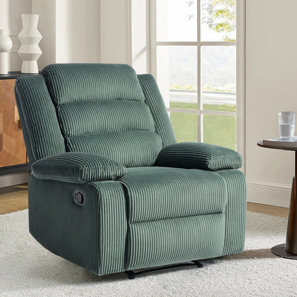 Fauteuil inclinable manuel moderne en velours côtelé, chaise longue inclinable réglable avec accoudoirs larges
