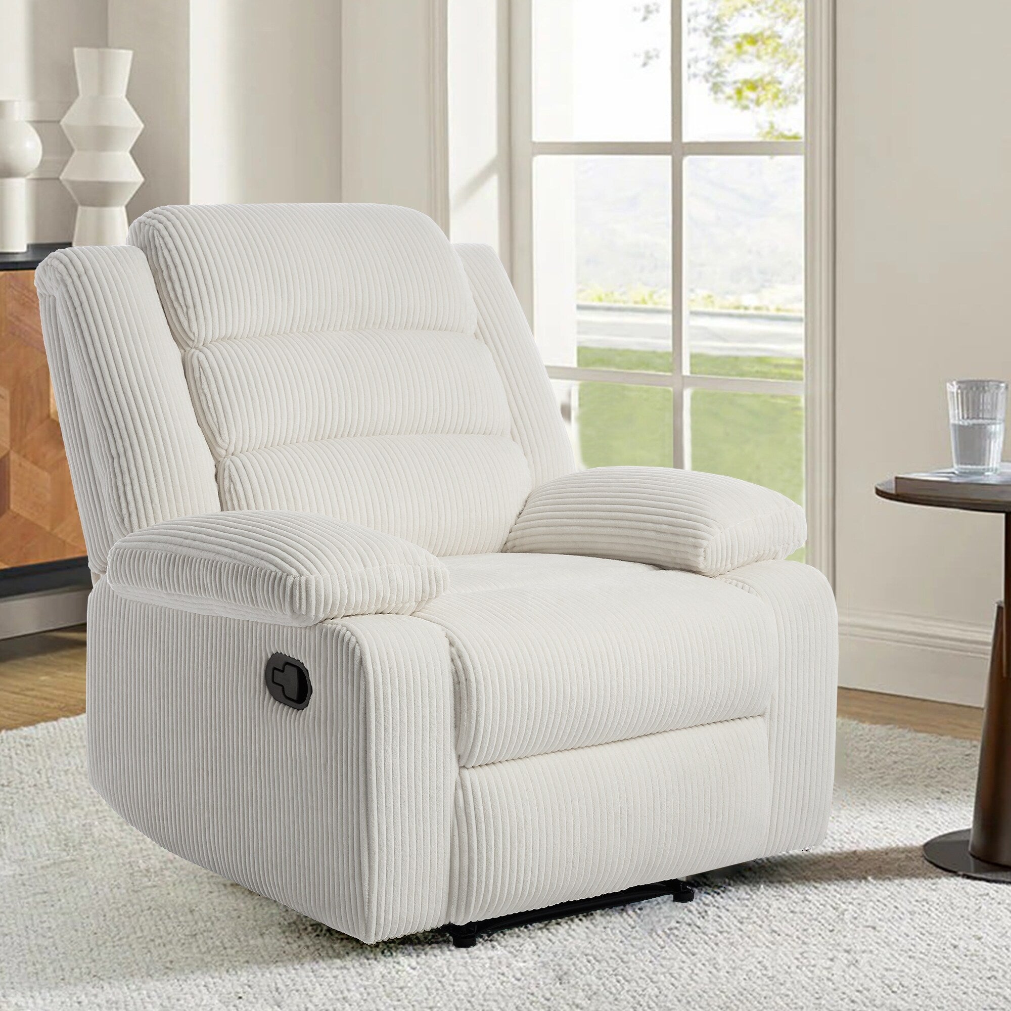 Fauteuil inclinable manuel moderne en velours côtelé, chaise longue inclinable réglable avec accoudoirs larges