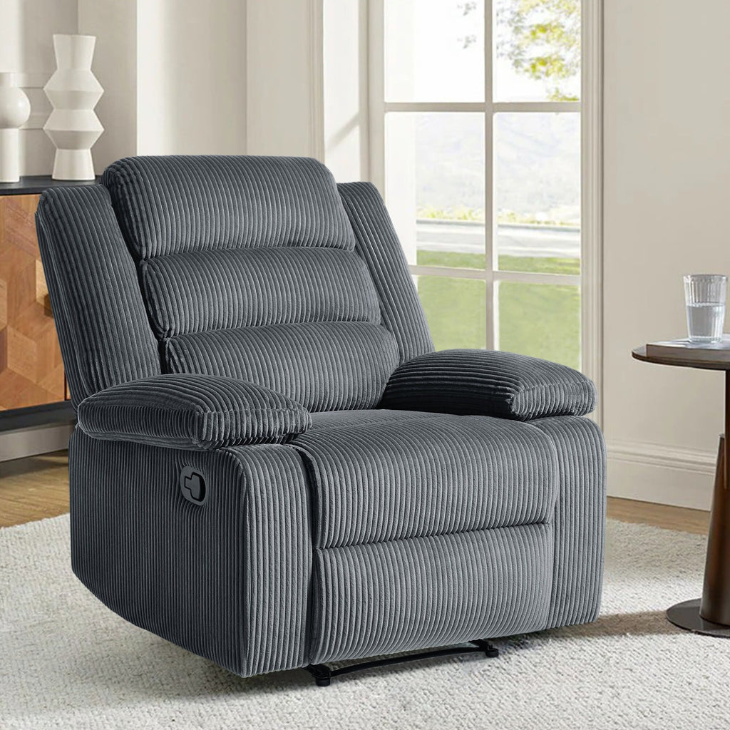 Fauteuil inclinable manuel moderne en velours côtelé, chaise longue inclinable réglable avec accoudoirs larges