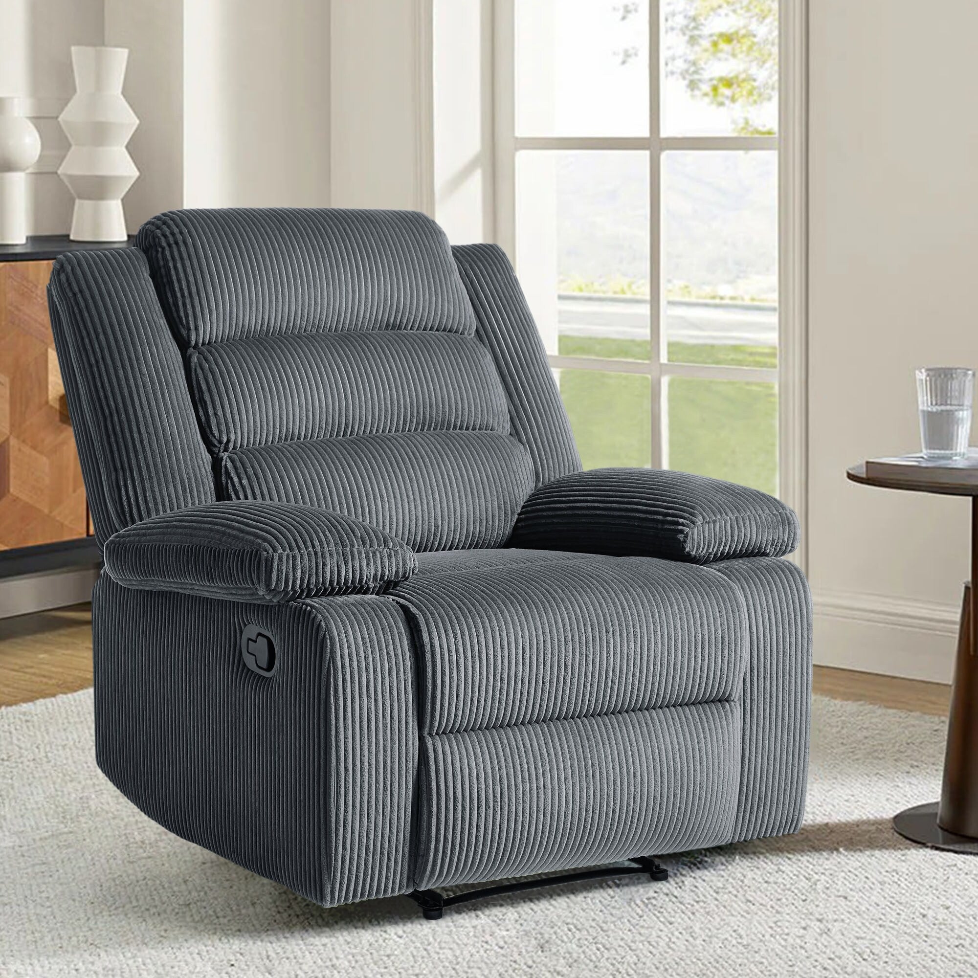 Fauteuil inclinable manuel moderne en velours côtelé, chaise longue inclinable réglable avec accoudoirs larges