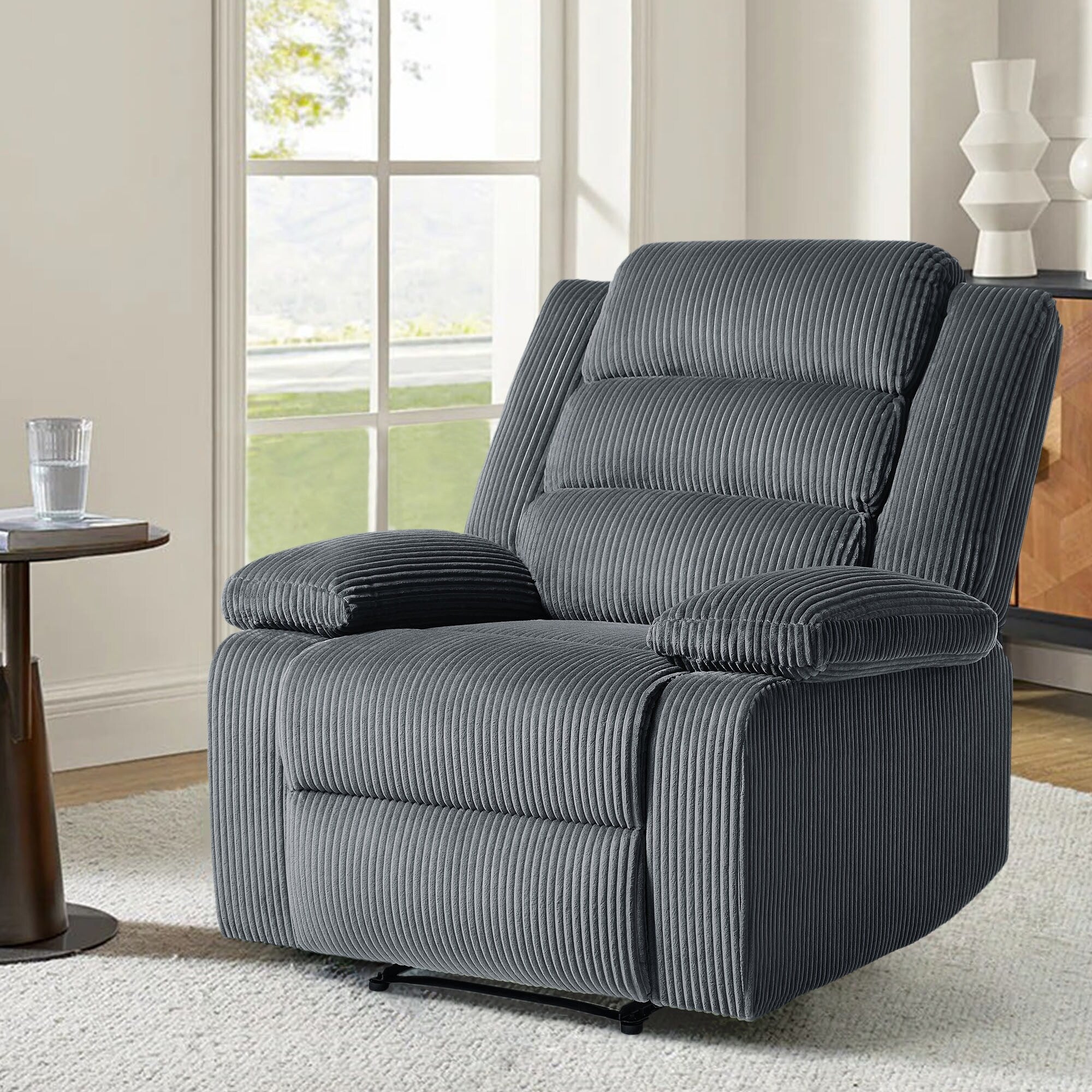 Fauteuil inclinable manuel moderne en velours côtelé, chaise longue inclinable réglable avec accoudoirs larges