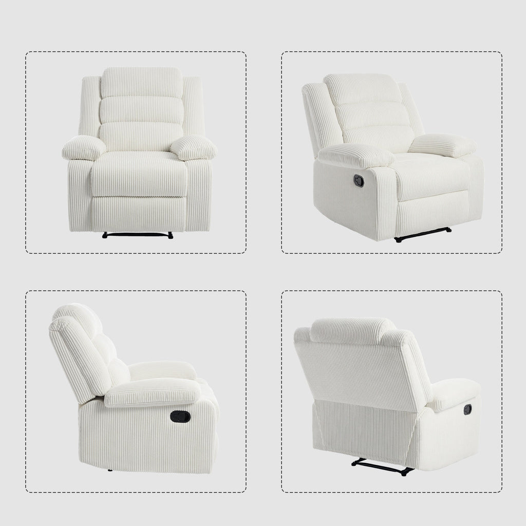 Fauteuil inclinable manuel moderne en velours côtelé, chaise longue inclinable réglable avec accoudoirs larges