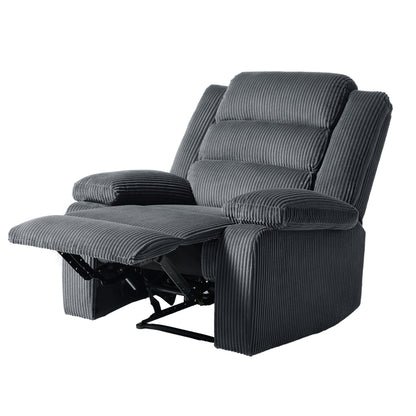 Fauteuil inclinable manuel moderne en velours côtelé, chaise longue inclinable réglable avec accoudoirs larges