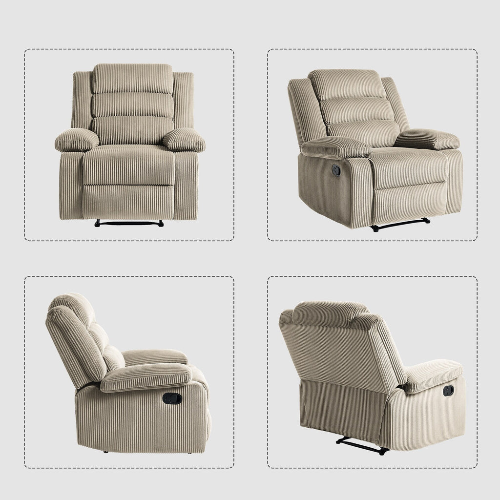 Fauteuil inclinable manuel moderne en velours côtelé, chaise longue inclinable réglable avec accoudoirs larges