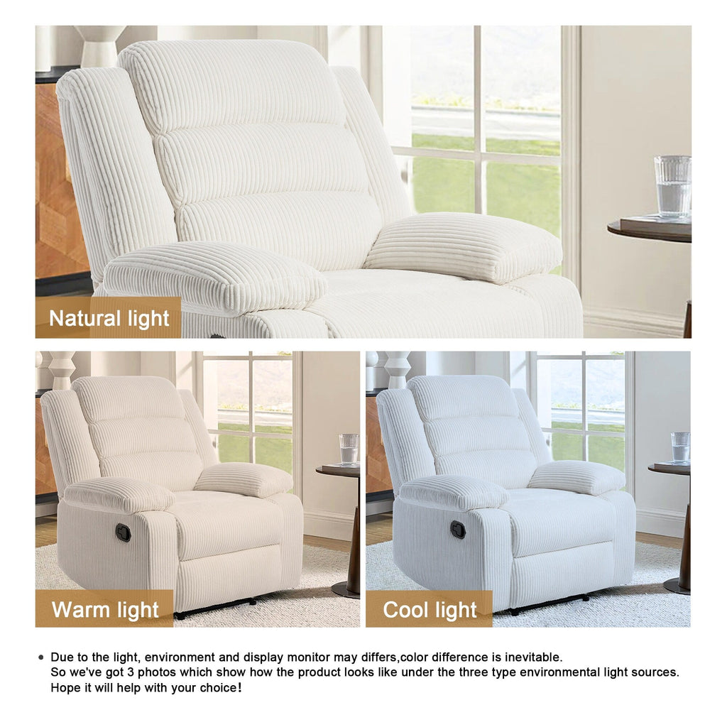 Fauteuil inclinable manuel moderne en velours côtelé, chaise longue inclinable réglable avec accoudoirs larges