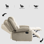 Fauteuil inclinable manuel moderne en velours côtelé, chaise longue inclinable réglable avec accoudoirs larges