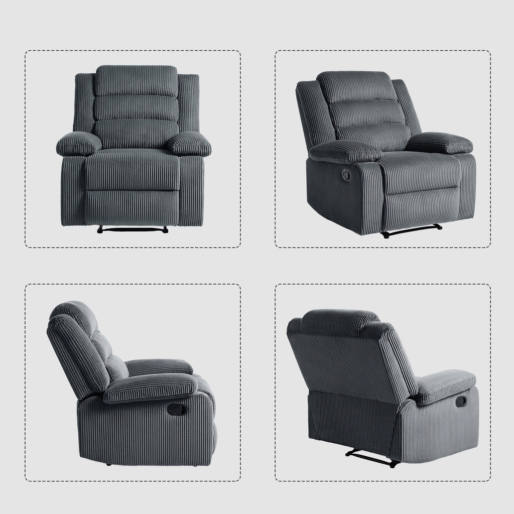 Fauteuil inclinable manuel moderne en velours côtelé, chaise longue inclinable réglable avec accoudoirs larges