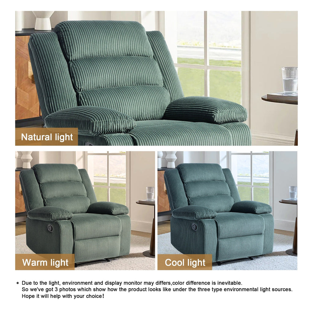 Fauteuil inclinable manuel moderne en velours côtelé, chaise longue inclinable réglable avec accoudoirs larges