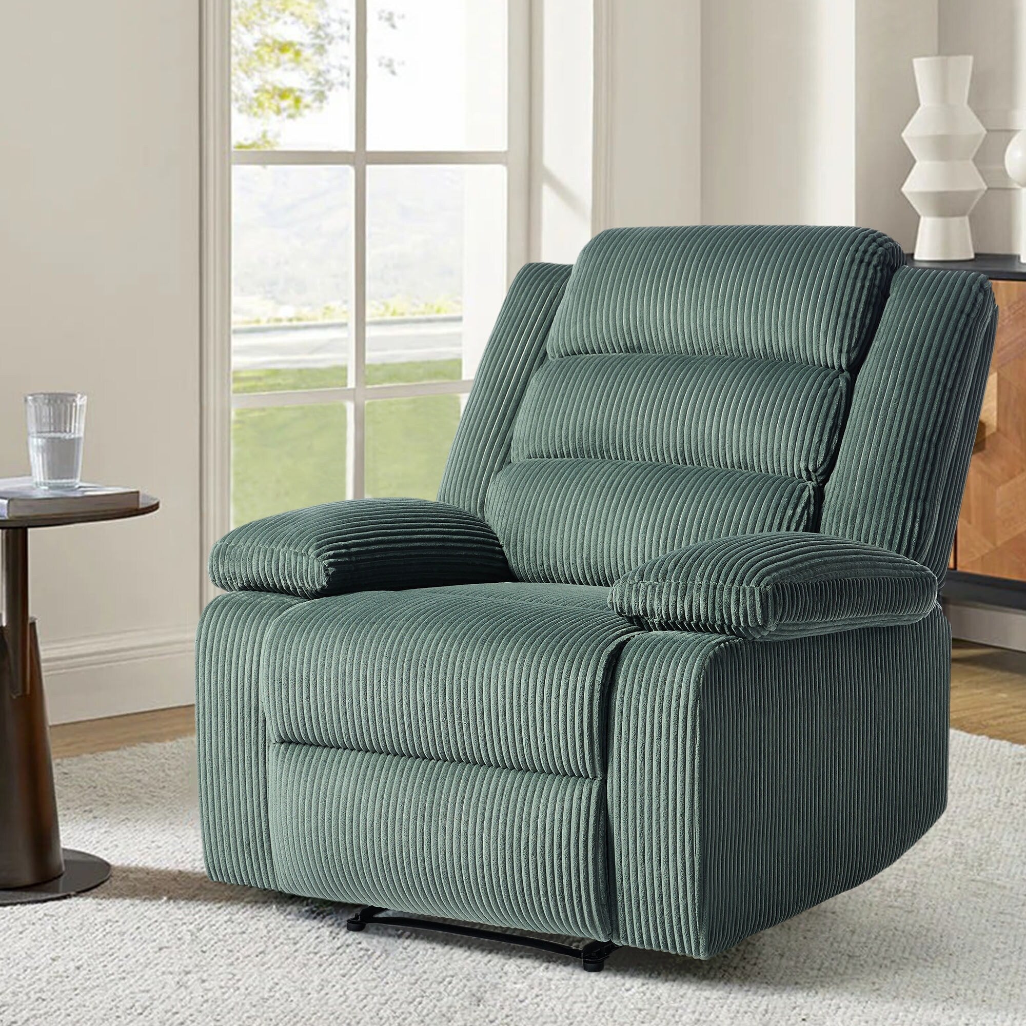 Fauteuil inclinable manuel moderne en velours côtelé, chaise longue inclinable réglable avec accoudoirs larges