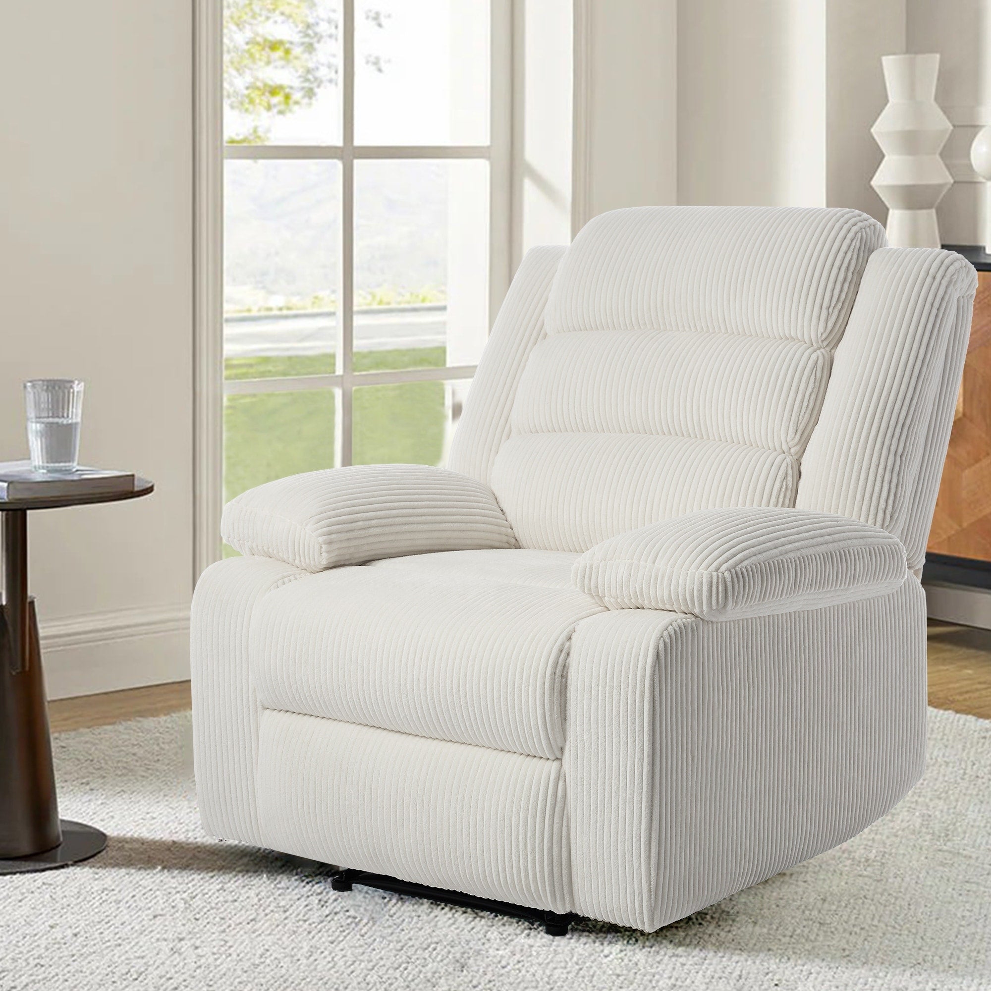 Fauteuil inclinable manuel moderne en velours côtelé, chaise longue inclinable réglable avec accoudoirs larges