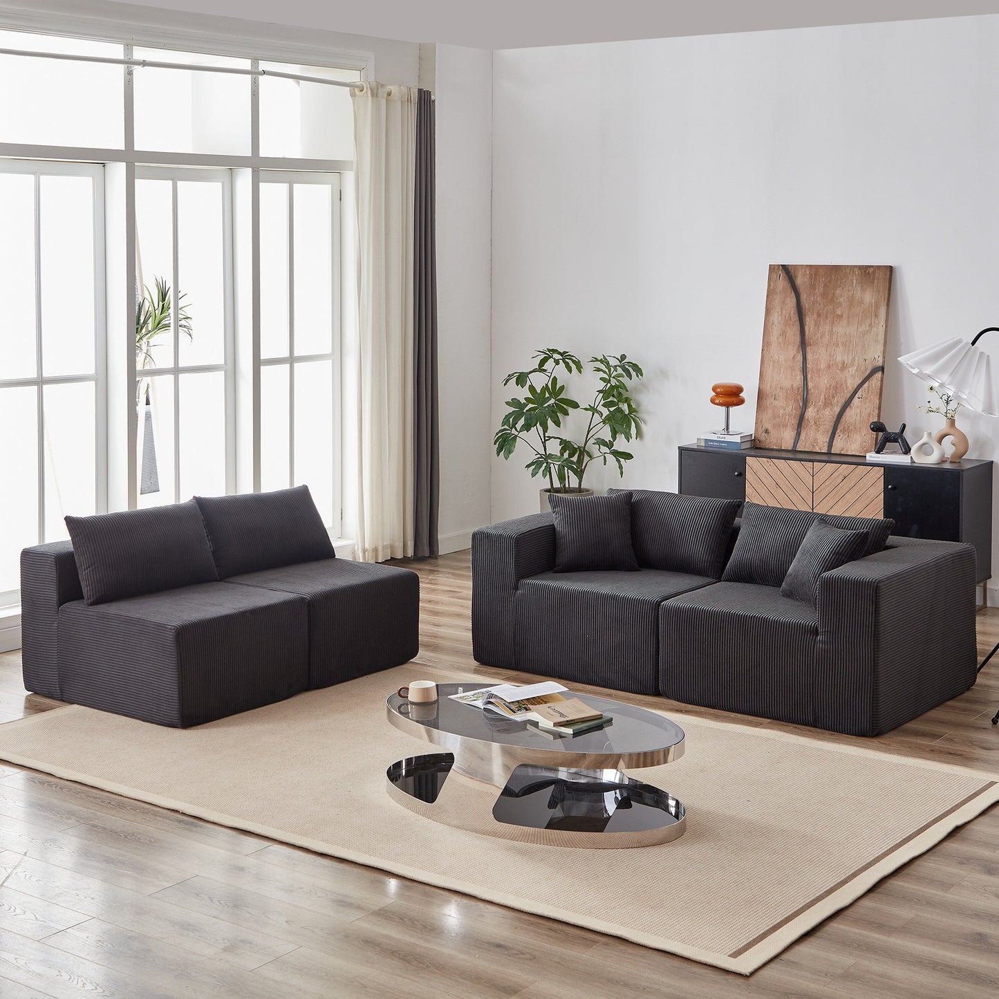 Ensemble de canapés modulaires en L en velours côtelé moderne, 4 pièces, pour salon et chambre à coucher