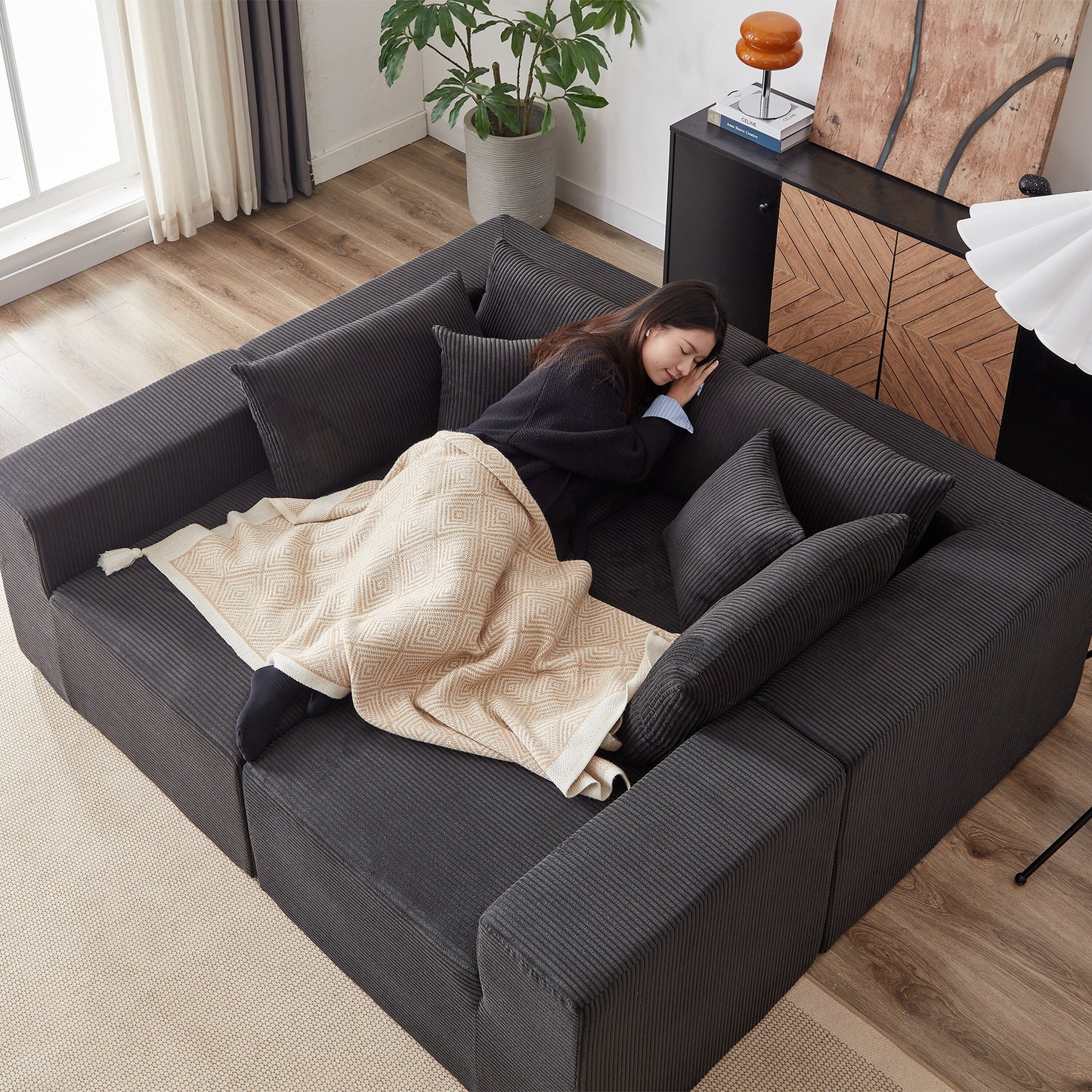 Ensemble de canapés modulaires en L en velours côtelé moderne, 4 pièces, pour salon et chambre à coucher