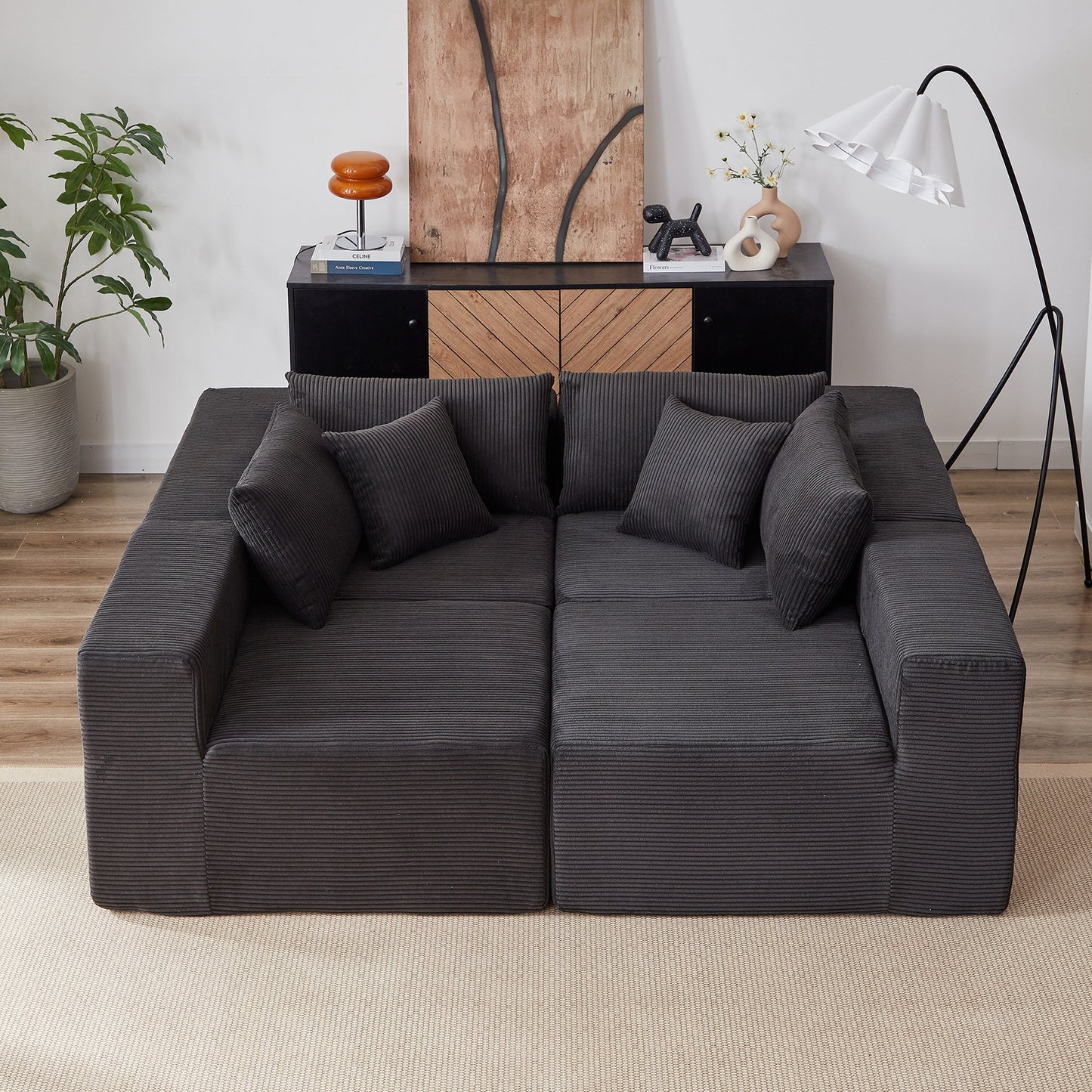 Ensemble de canapés modulaires en L en velours côtelé moderne, 4 pièces, pour salon et chambre à coucher
