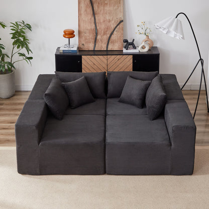 Ensemble de canapés modulaires en L en velours côtelé moderne, 4 pièces, pour salon et chambre à coucher