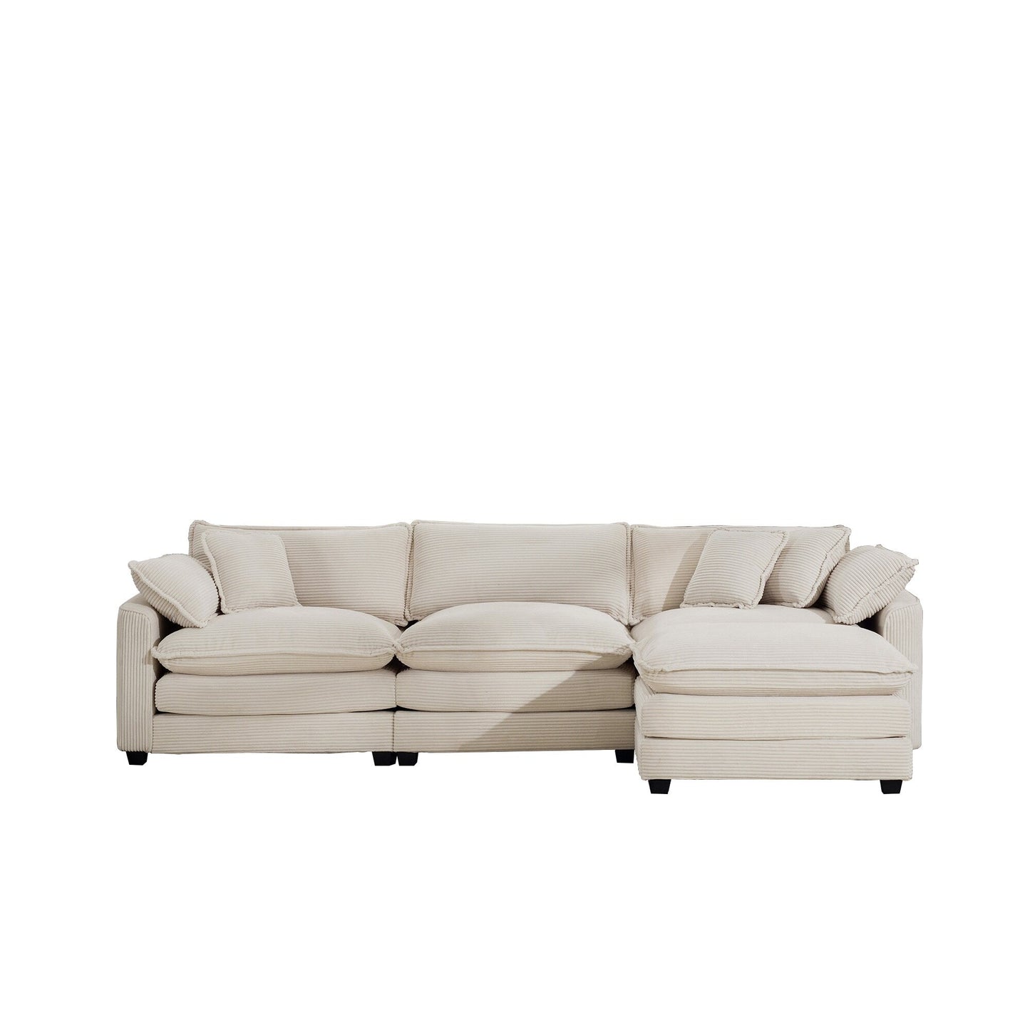 Canapé modulable moderne en velours côtelé, canapé 3 places à assise profonde avec pouf pour salon