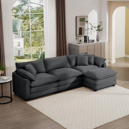 Canapé modulable moderne en velours côtelé, canapé 3 places à assise profonde avec pouf pour salon