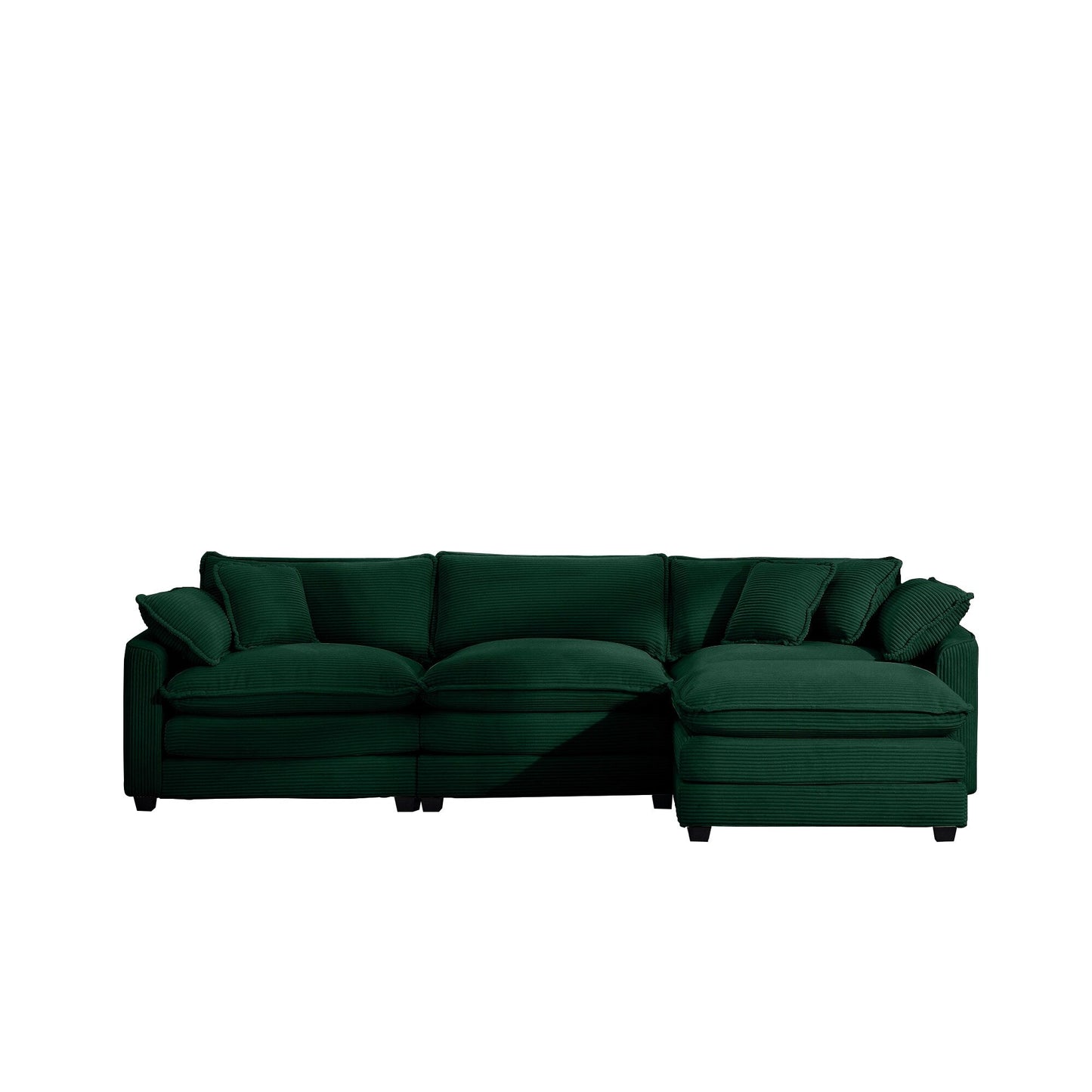 Canapé modulable moderne en velours côtelé, canapé 3 places à assise profonde avec pouf pour salon
