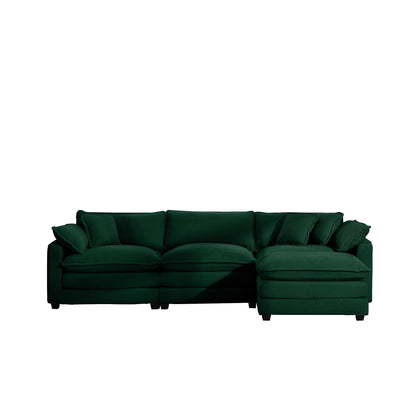 Canapé modulable moderne en velours côtelé, canapé 3 places à assise profonde avec pouf pour salon