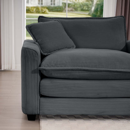 Canapé modulable moderne en velours côtelé, canapé 3 places à assise profonde avec pouf pour salon