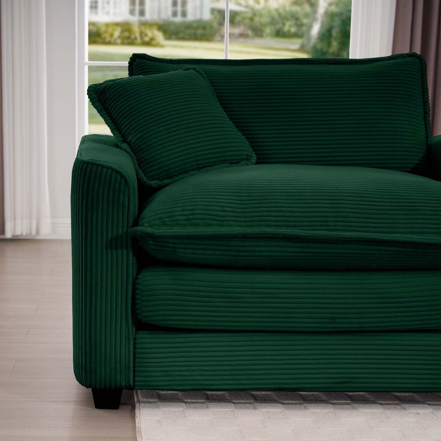 Canapé modulable moderne en velours côtelé, canapé 3 places à assise profonde avec pouf pour salon