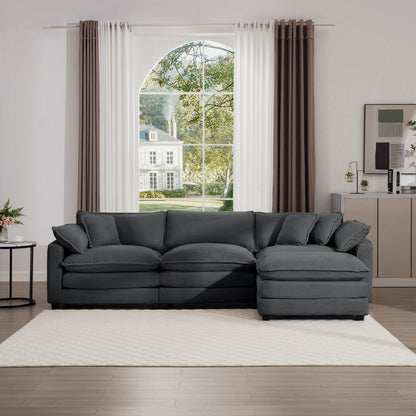 Canapé modulable moderne en velours côtelé, canapé 3 places à assise profonde avec pouf pour salon