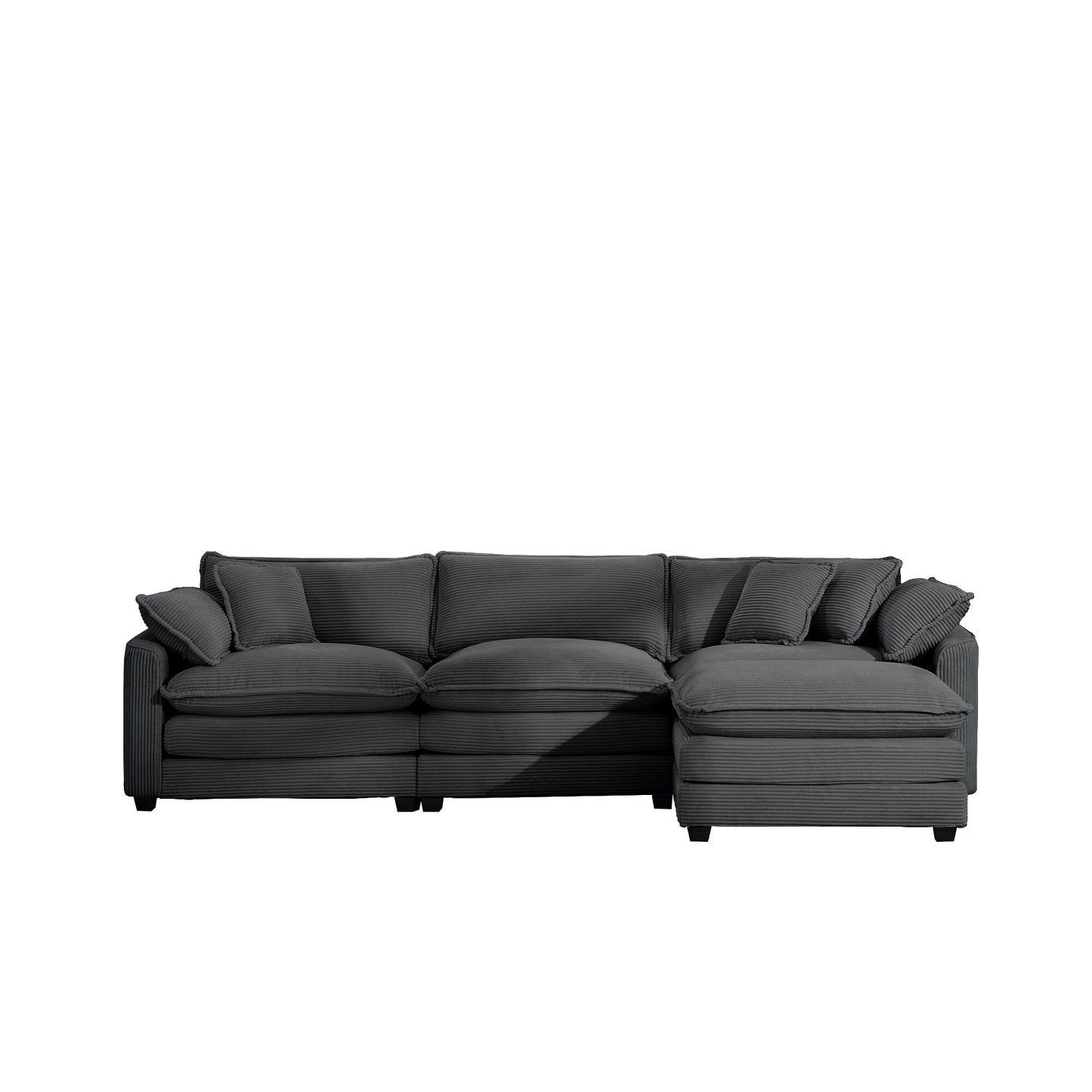 Canapé modulable moderne en velours côtelé, canapé 3 places à assise profonde avec pouf pour salon