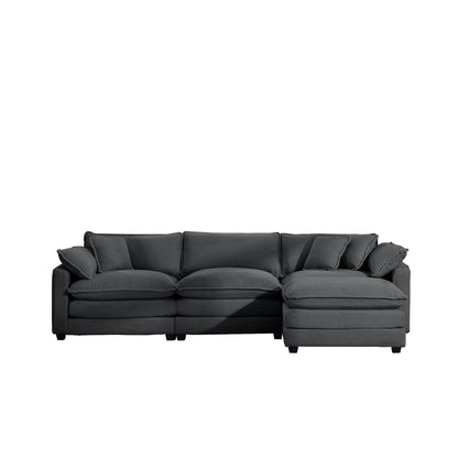 Canapé modulable moderne en velours côtelé, canapé 3 places à assise profonde avec pouf pour salon