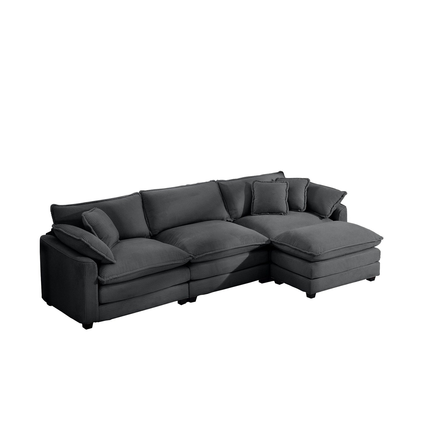 Canapé modulable moderne en velours côtelé, canapé 3 places à assise profonde avec pouf pour salon