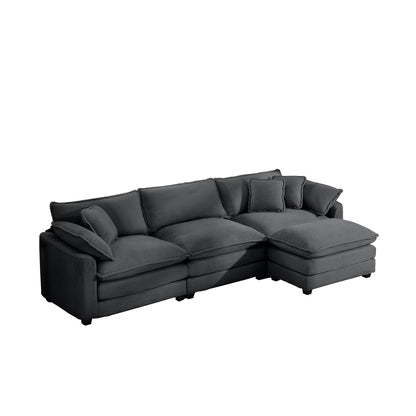 Canapé modulable moderne en velours côtelé, canapé 3 places à assise profonde avec pouf pour salon