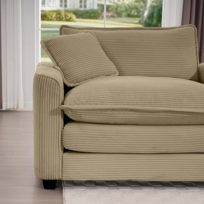 Canapé modulable moderne en velours côtelé, canapé 3 places à assise profonde avec pouf pour salon